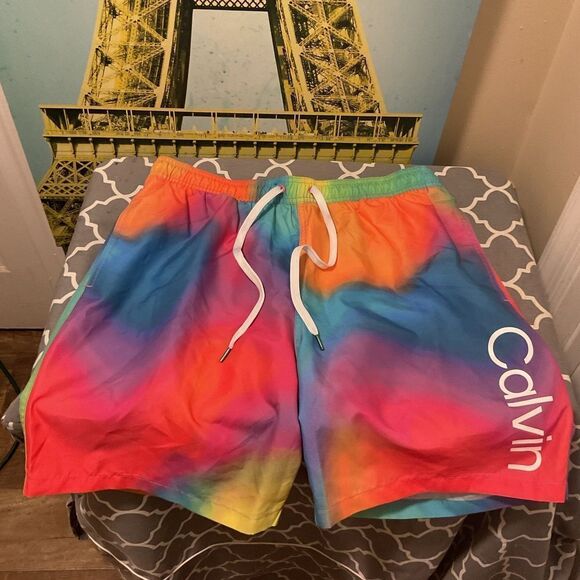 Calvin Klein swimwear beach rainbow colorful sz.L - Picture 1 of 5